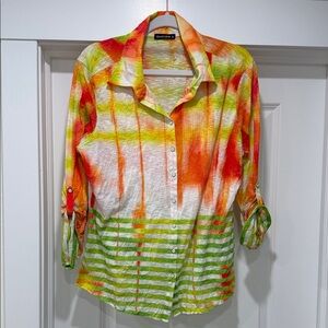 David Cline crushed “ citrus” Button-Up Shirt - Neon Orange & Lime size xl